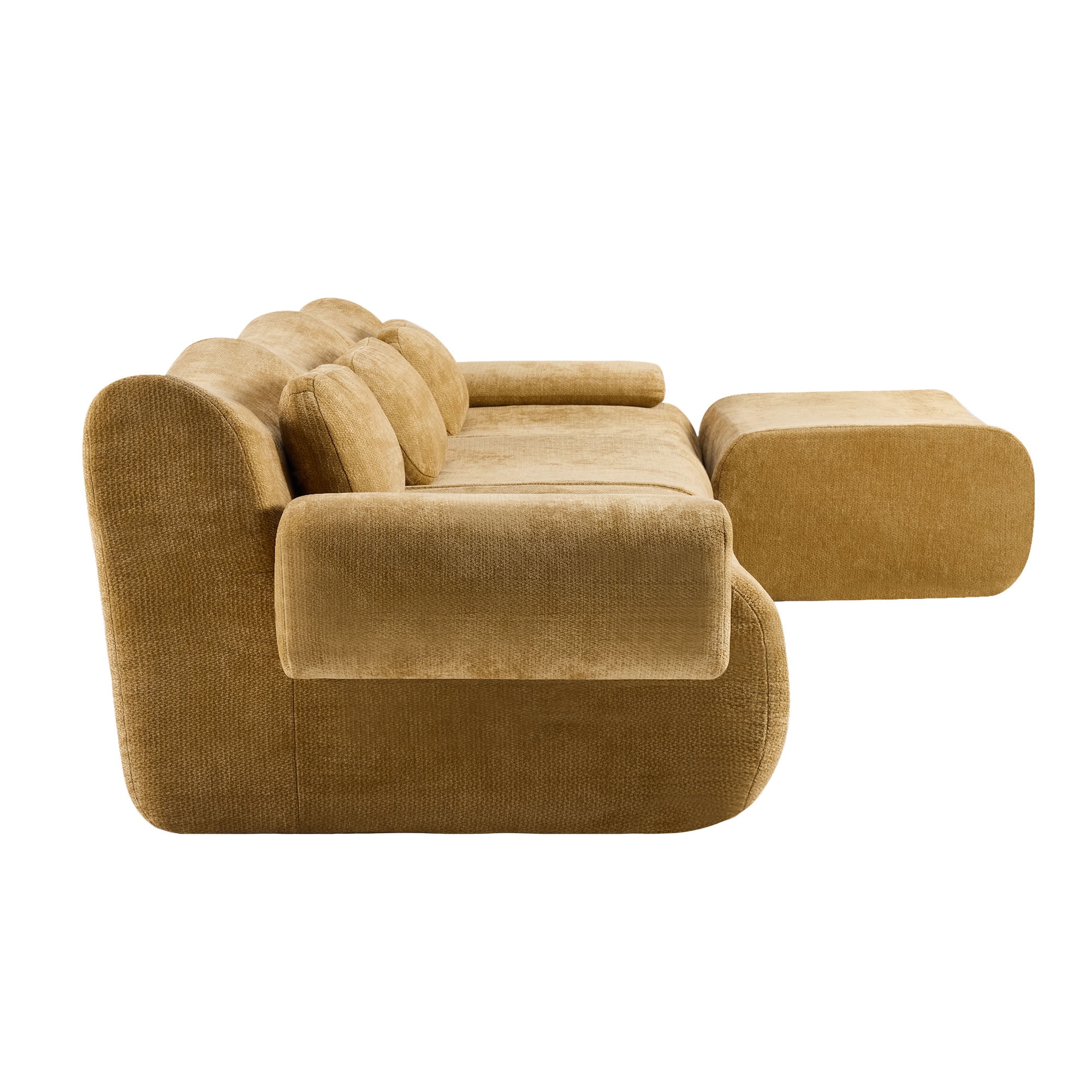 MAYEERTY 3+1 Seat Modular L-Shaped Sectional Sofa with Ottoman, Chenille Upholstered Deep Seat Couch with 3 Throw Pillows, No Assembly for Living Room Bedroom Apartment Small Spaces