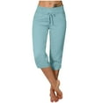 thumbnail image 2 of Lmnyox Summer Stretchy Capris for Women Elastic High Waist Capri Pants with Pocket Lightweight Yoga Capris, 2 of 6