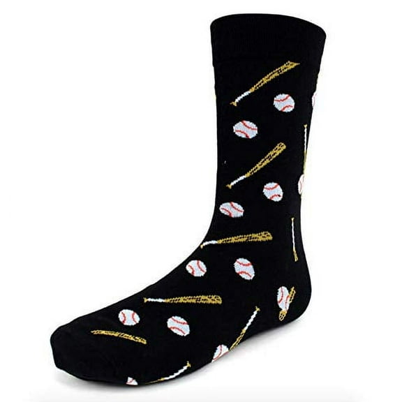 Urban-Peacock Men's Novelty Fun Crew Socks for Dress or Casual - Baseball Bats & Balls in Black