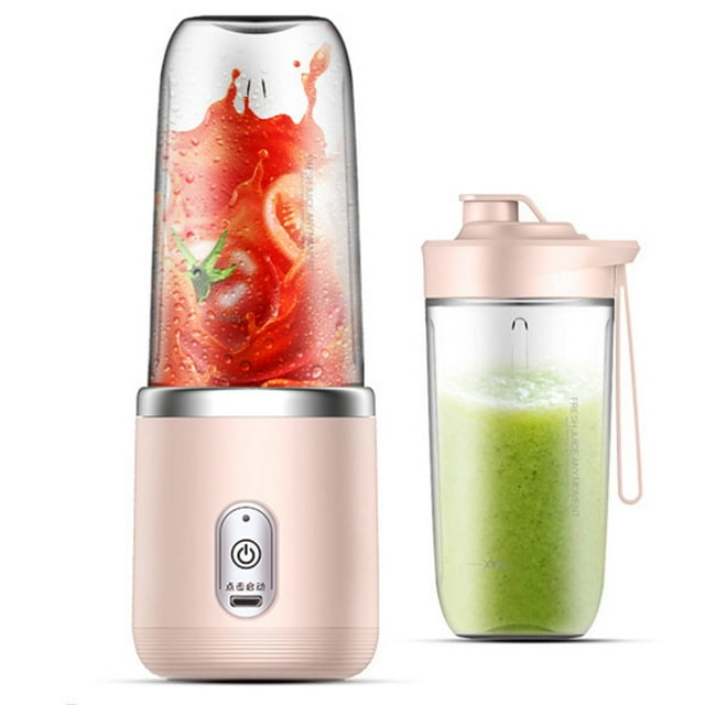 Portable Blender Cup Automatic Small Glass Juice Cup for Travel Sports Kitchen Pink Double Cup With Cover