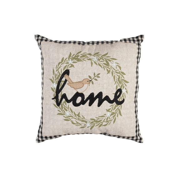 Wreathed Birds Home Embroidered Throw Pillow, 17" x 17"