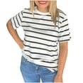 thumbnail image 2 of Sakmal Crew Neck Womens Graphic T Shirts Short Sleeve Striped Loose Relaxed Fit White Casual Womens Workout Tops, 2 of 6