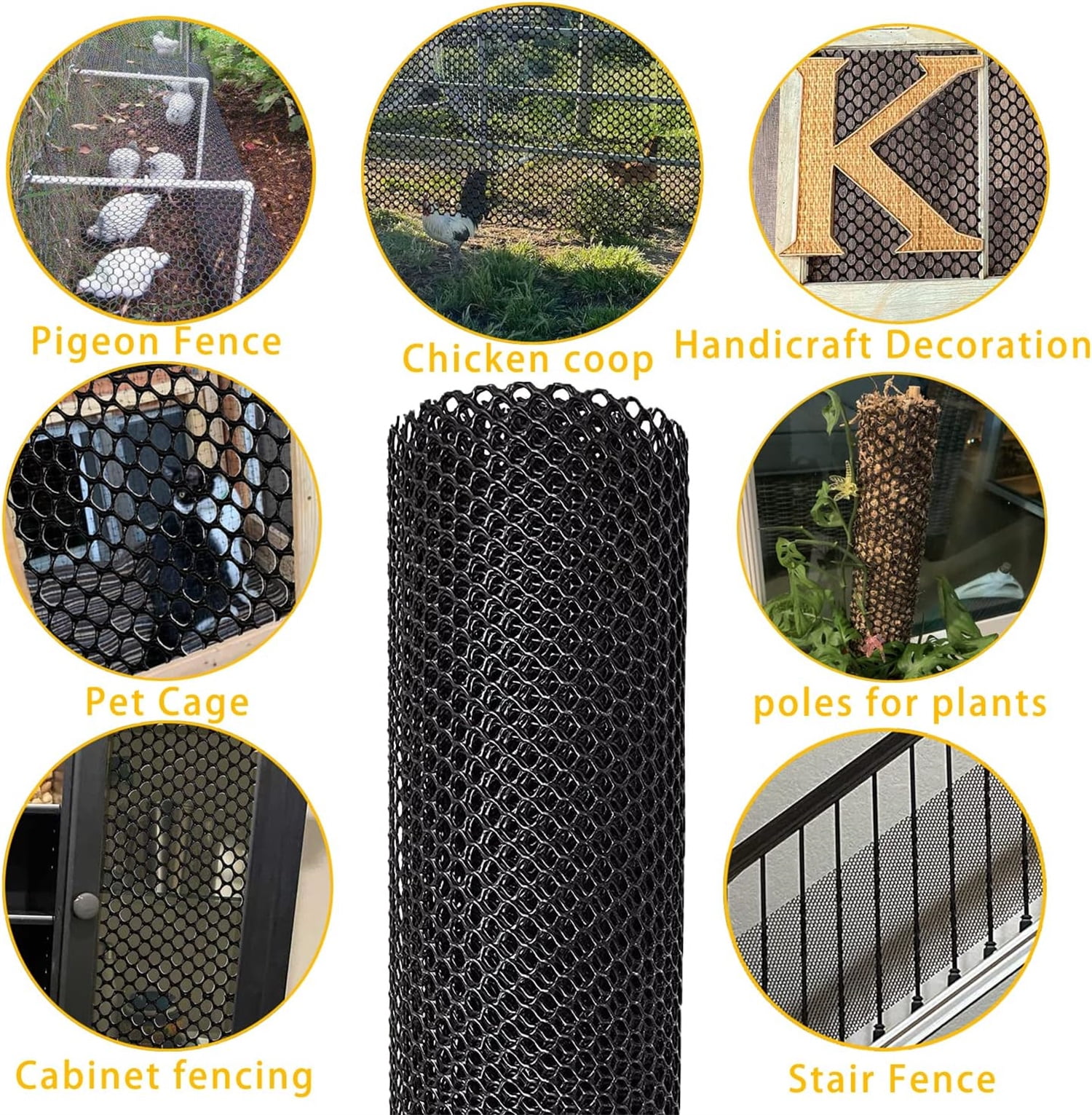 Plastic Chicken Wire Fencing, Plastic Garden Fencing with Twist Ties,15.7in x 16ft Black Poultry Fencing,Garden Netting, Chicken Wire Frame for Crafts, Floral Netting