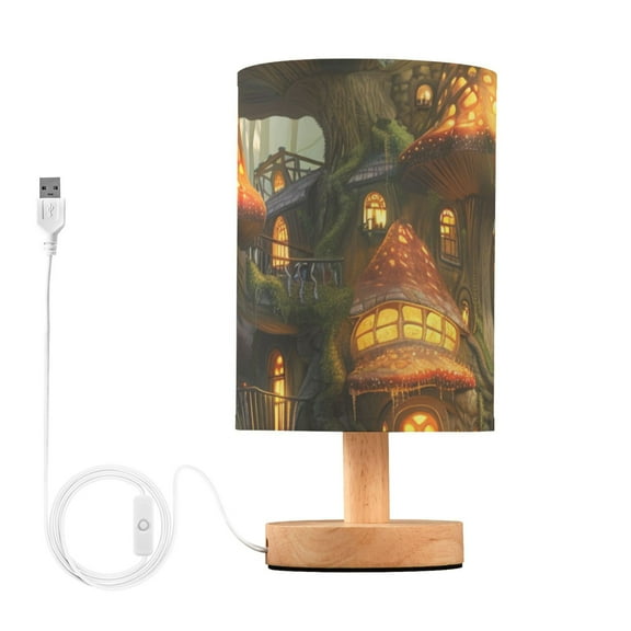 Forest Mushrooms House Table Lamp for Desk Nightstand Lamp with USB Modern Gifts for Bedroom Living Room Kids Room