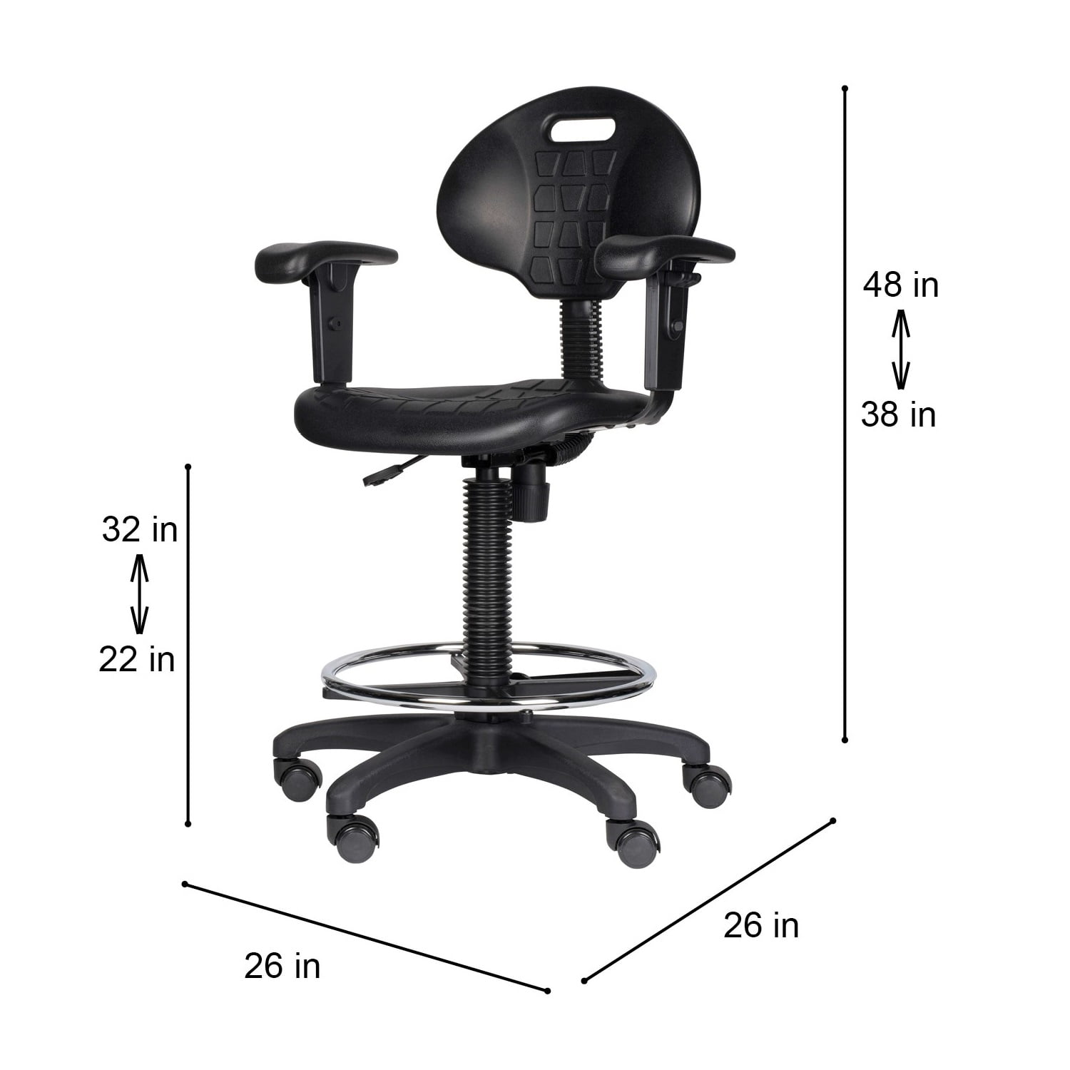 Hampden Furnishings Romulus Collection 22-32" Rolling Task Chair with Armrest, Black