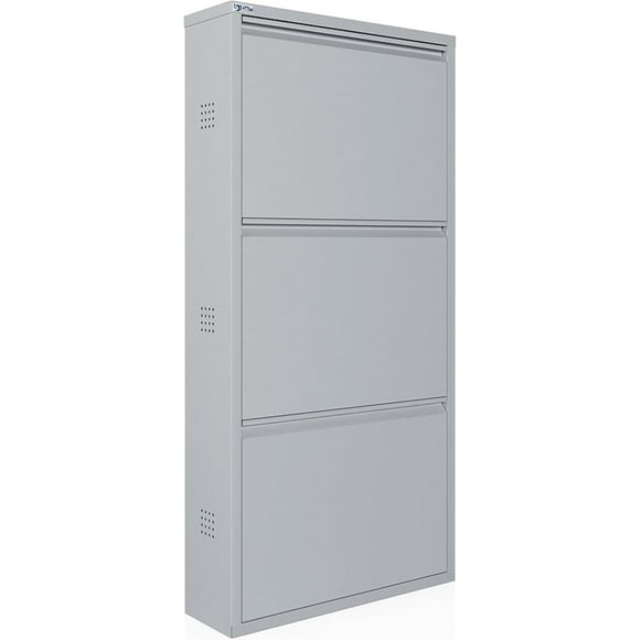 CEHA Armoire à Chaussures en Métal avec Housse, Série AYK, Organisateur de Rangement pour Chaussures Durable pour Entrée, Étagère à Chaussures Gain de Place pour Garde-Robe (Gris Pâle, 3 Niveaux avec Ventilation Latérale)