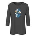 thumbnail image 6 of Charella Women's Floral Printed Tops Flower Graphic Tee Casual Crew Neck 3/4 Sleeve Shirts Loose Fit Clothes (S, Gray), 6 of 6