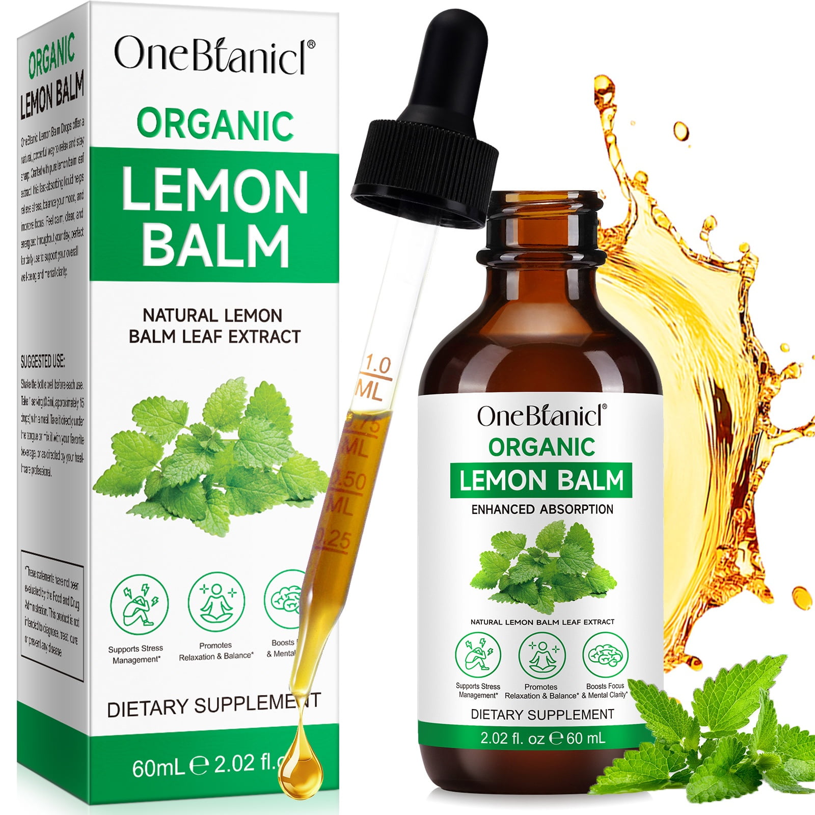 Lemon Balm Extract Liquid Drops, Natural Herbal Supplement Drops, Promotes Relaxation, 2.02 fl oz