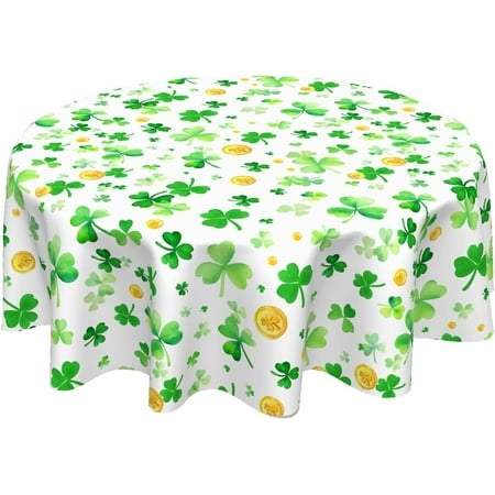 

Green St Patricks Day Tablecloth Round 60 Inch Shamrock Decoration Outdoor Table Cloth Farmhouse Spring St Patrick s Day Table Cover for Dining Kitchen Holiday Party Picnic Indoor Home Decor