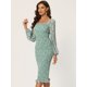 thumbnail image 2 of Vestido de Mujer Floral Allegra K Cuello Cuadrado Volantes Mangas Farol Ajustado Elegante Sirena Fruncido Verde Claro XL, 2 of 6