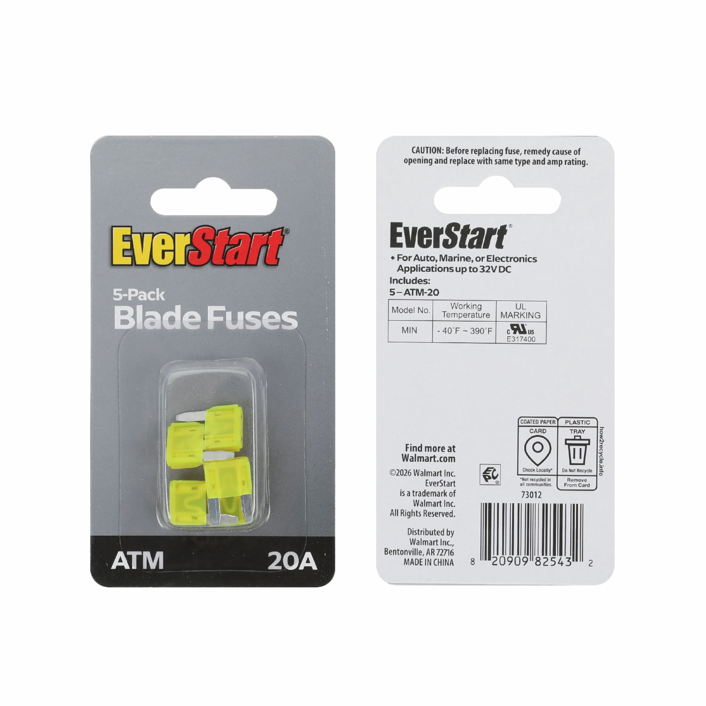 EverStart 20 Amp ATM Mini Blade Fuses, UL Listed Automotive and Marine Fuses, 5 pack