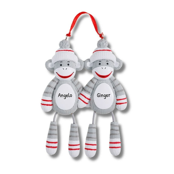 Ornaments by Elves Personalized Couple Sock Monkey Ornament Animal Christmas Decoration 2024 .25lbs