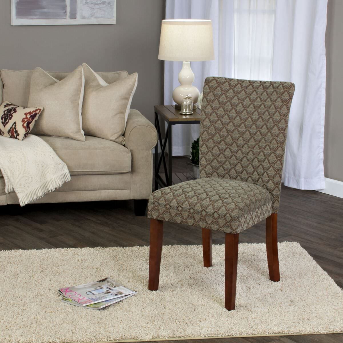 HomePop Parsons Dining Chair, Brown and Blue Fabric