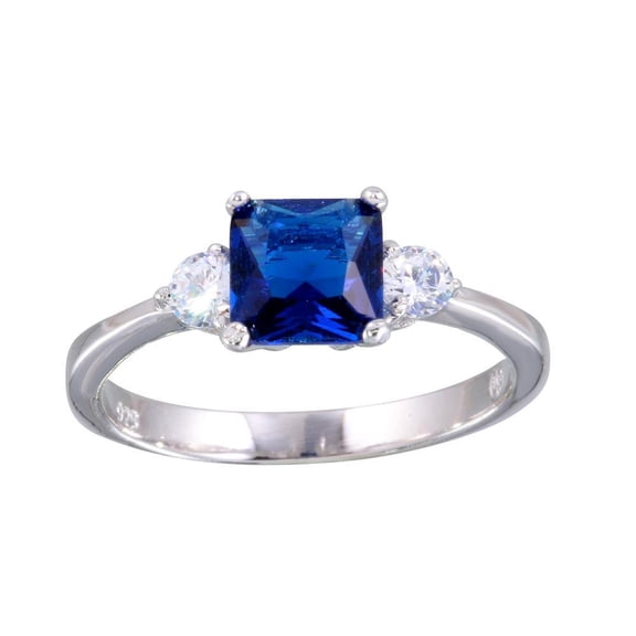 Polished Rhodium Plated 925 Sterling Silver Blue & Clear CZ Ring Band Jewelry Female Size 5