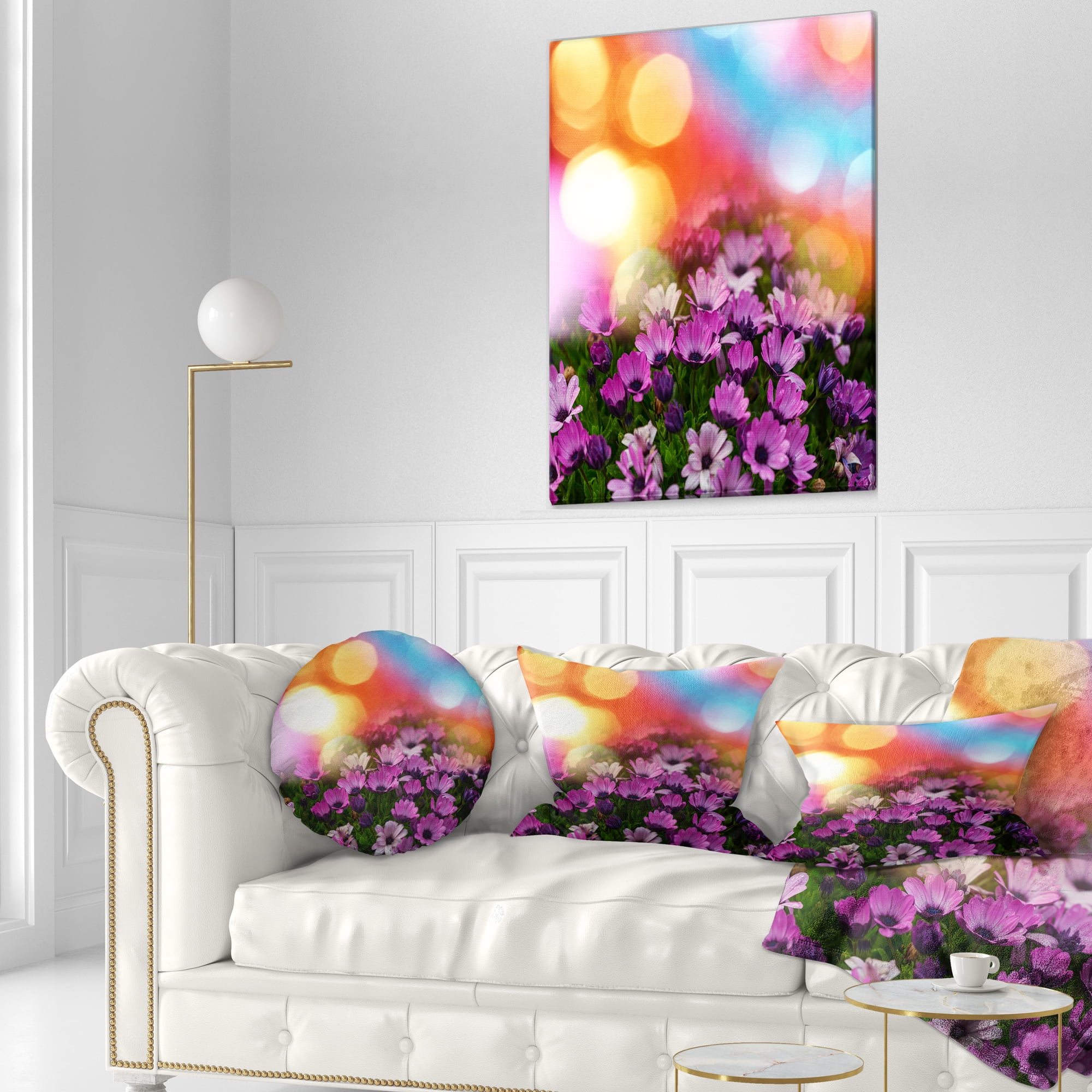 Designart Purple Flowers on Colorful Background - Flower Throw Pillow - 12x20