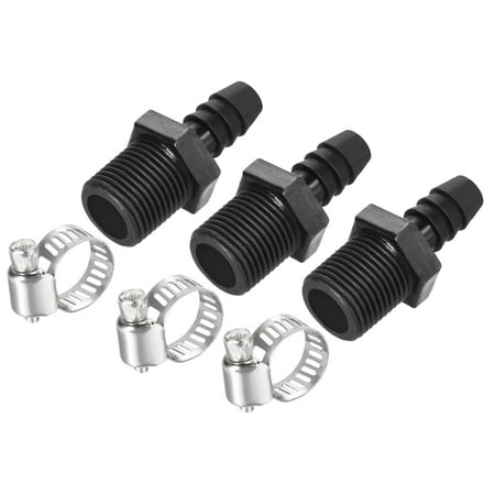 

Uxcell 10.5mm Barb x 3/8NPT Male PE Hose Barb Fitting Connector with 6-12mm Hose Clamp Black 3 Set