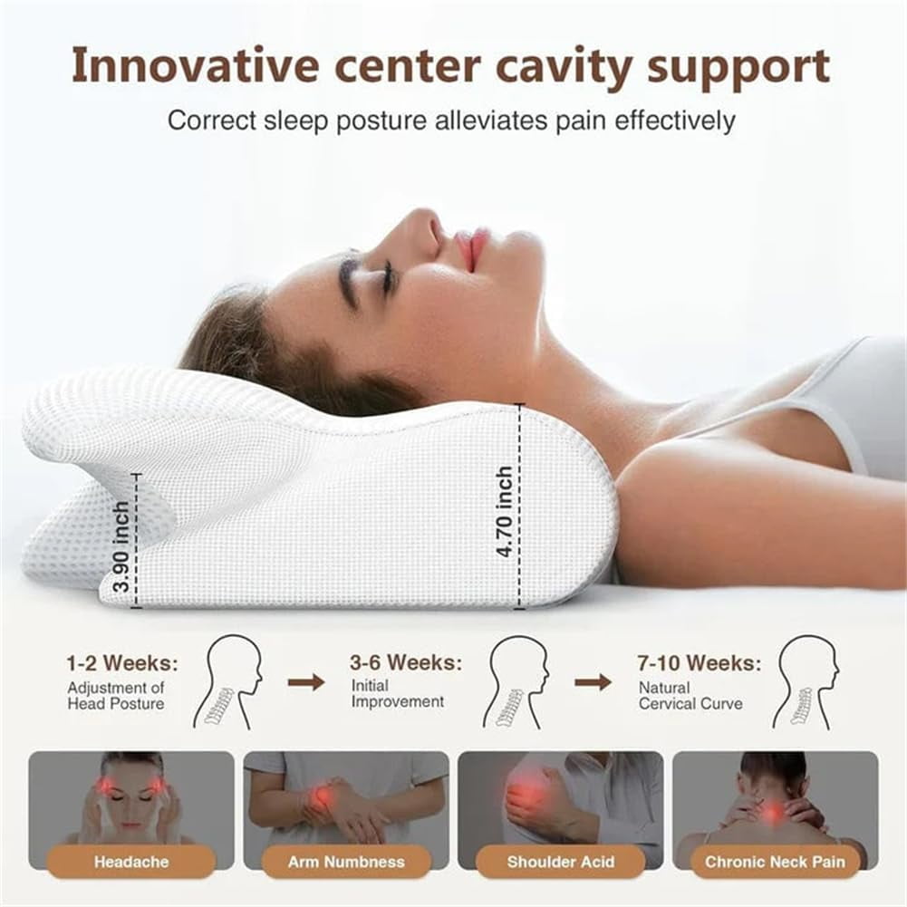 Migraine Pillow - Stop Migraines at The Source, Cervical Migraine Neck Pillow, Ergonomic Contour Support Pillow with Adaptive Foam for Stays Supportive, During The Night (Gray)