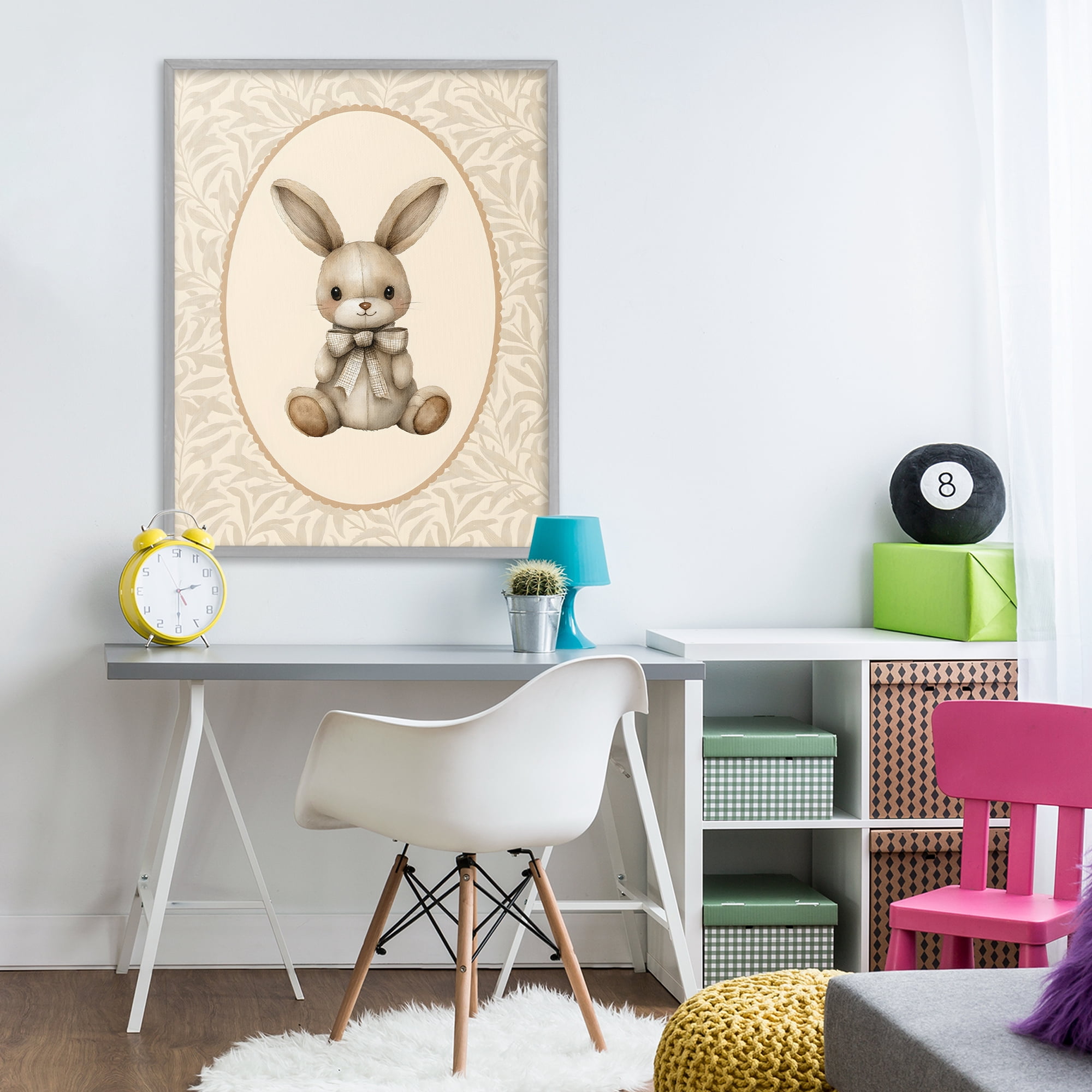 Stupell Industries Neutral Bunny in Oval Border Gray Framed Giclee Art, design by LSR Design Studio