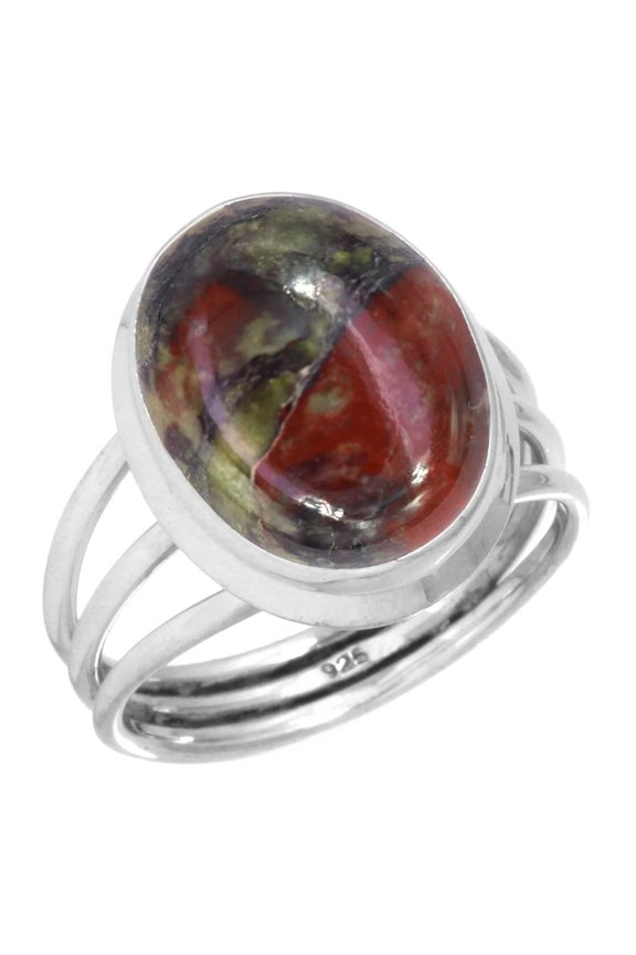 Natural Dragon Blood Jasper Women Jewelry 925 Sterling Silver Ring