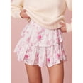 thumbnail image 3 of vera natura Womens Tiered Ruffled Short Skirts Floral Print Elastic Waist Curved Hemline Cute Flowy Miniskirts, 3 of 7