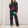 thumbnail image 2 of KLL Red And Green Carnation Print Women's Long Sleeve Pajamas with Pants Sleepwear Loungewear 2 Set-Small, 2 of 7