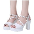 thumbnail image 2 of MKLEKYY Sandalias Casuales de Verano para Mujer, Sandalias de Moda Con Nuevo Patrón, decoración de Perlas, Suela Gruesa, Tacón Alto, Tacón Grueso, Cómodas, Con Correa de Hebilla, 2 of 4
