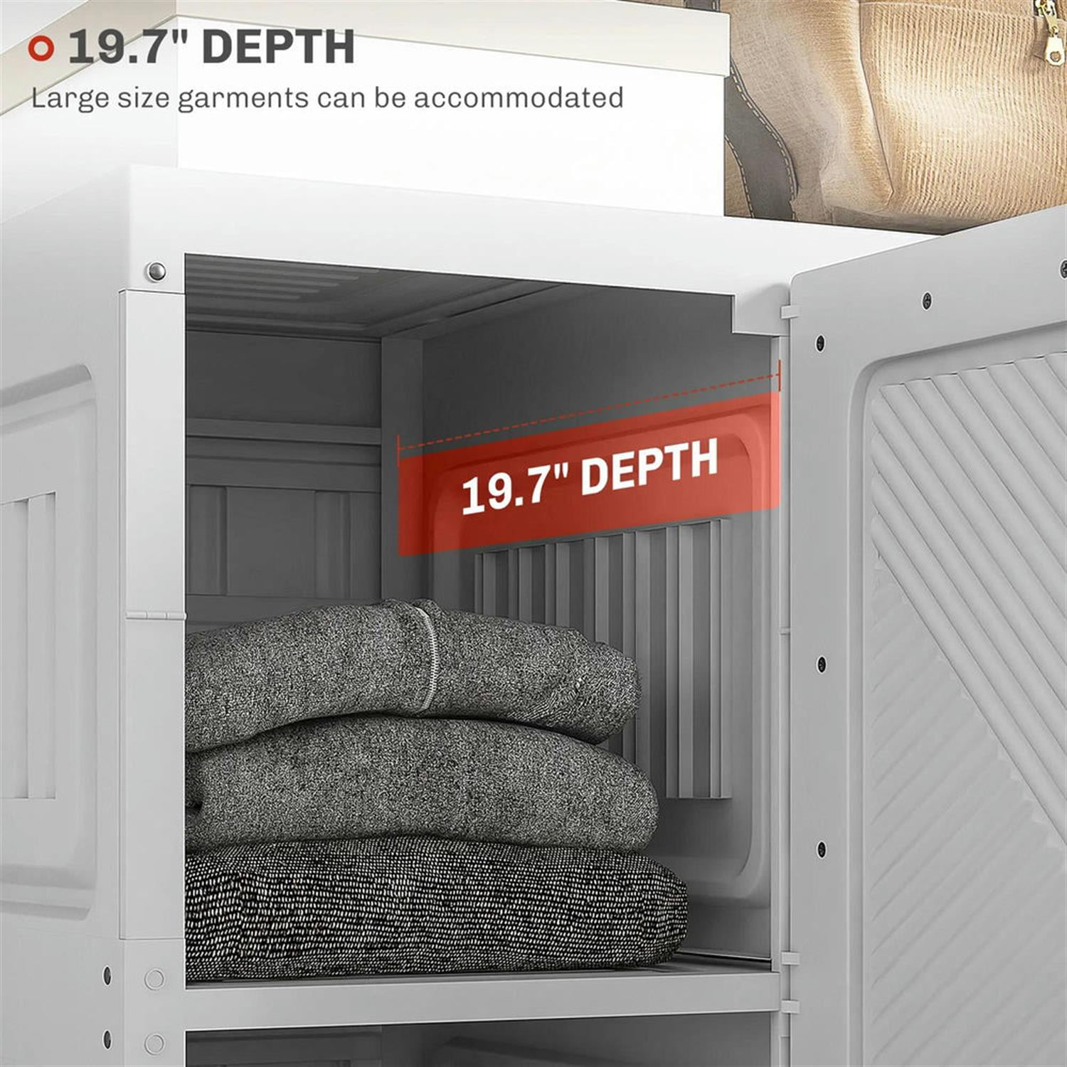 Demi Bonn Portable Floor Cabinet, Folding Bedroom Armoire with 6 Cube Compartments and Magnet Doors, Freestanding Clothes Storage Unit, White