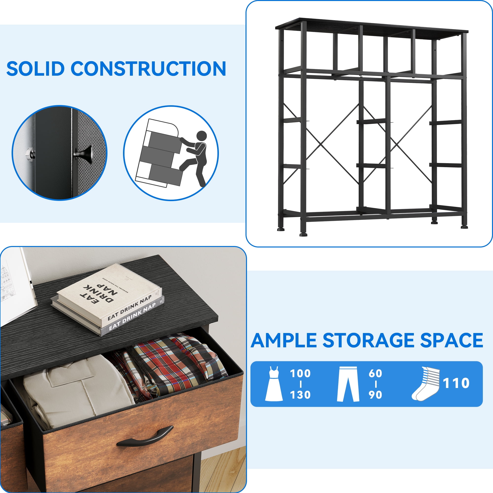 Uforic 9-Drawer Fabric Dresser for Adults, Storage Organizer with Steel Frame & Wood Top, Gray