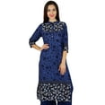 thumbnail image 1 of Bimba Kurta Kurti de Designer Bleu pour Femmes avec Poches Tunique Décontractée Col Mandarin Blouse Longue, 1 of 8