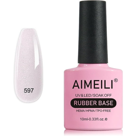 AIMEILI 5 in 1 Rubber Base Gel For Nails, Sheer Color Gel Nail Polish UV LED Soak Off, Elastic Rubber Base Coat Nail Strengthener Nail Rhinestones Glue Gel - (597) 10ml