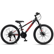Glerc Skyline 24 Inch Kids Mountain Bike for Boys Girls 10 11 12 13 14 Years Old, 21-Speed Kid Bicycle with Front Suspension & Dual Disc Brakes & Rugged Frame, Black