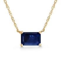Gem Stone King 10K Yellow Gold Blue Sapphire Pendant Necklace for Women | 0.62 Cttw | Gemstone September Birthstone | Emerald Cut 6X4MM | With 18 inch Chain