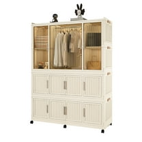 Large Portable Closet Storage Organizer With 12 Cubes And Hanging Rod In Creamy White For Easy Clothes Organization