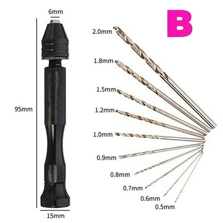 

Hand Drill + 10Pcs Mini Micro Drill Bits For Woodworking Drilling Rotary Watch Making Crafts Jewellery PCB