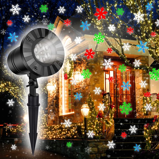 Christmas Moving Snowflakes Projector Lights, Dynamic Snowfall Pattern Outdoor/Indoor LED Projection Lamp IP65 Waterproof 180° Rotating Spotlight Projector for Holiday Xmas Halloween Party Decor