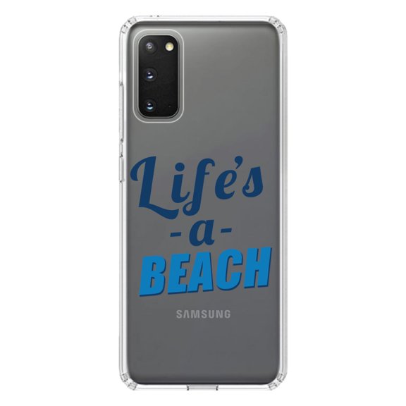 DistinctInk Clear Shockproof Hybrid Case for Galaxy S20 PLUS / 5G (6.7" Screen) - TPU Bumper Acrylic Back Tempered Glass Screen Protector - Life's a Beach
