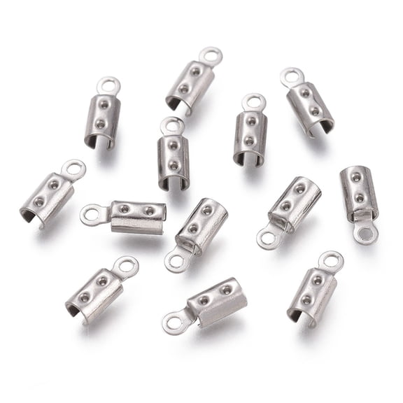 500pcs Resistant 304 Stainless Steel Folding Crimp Ends Fold Over Crimp Cord Ends Stainless Steel color 8.5x3mm Hole: 1.2mm
