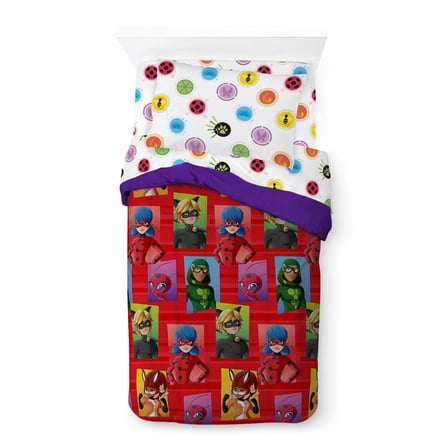 Miraculous Ladybug Squares Kids Twin Bed-in-a-Bag Set, 86 x 64 Microfiber, Red, Disney