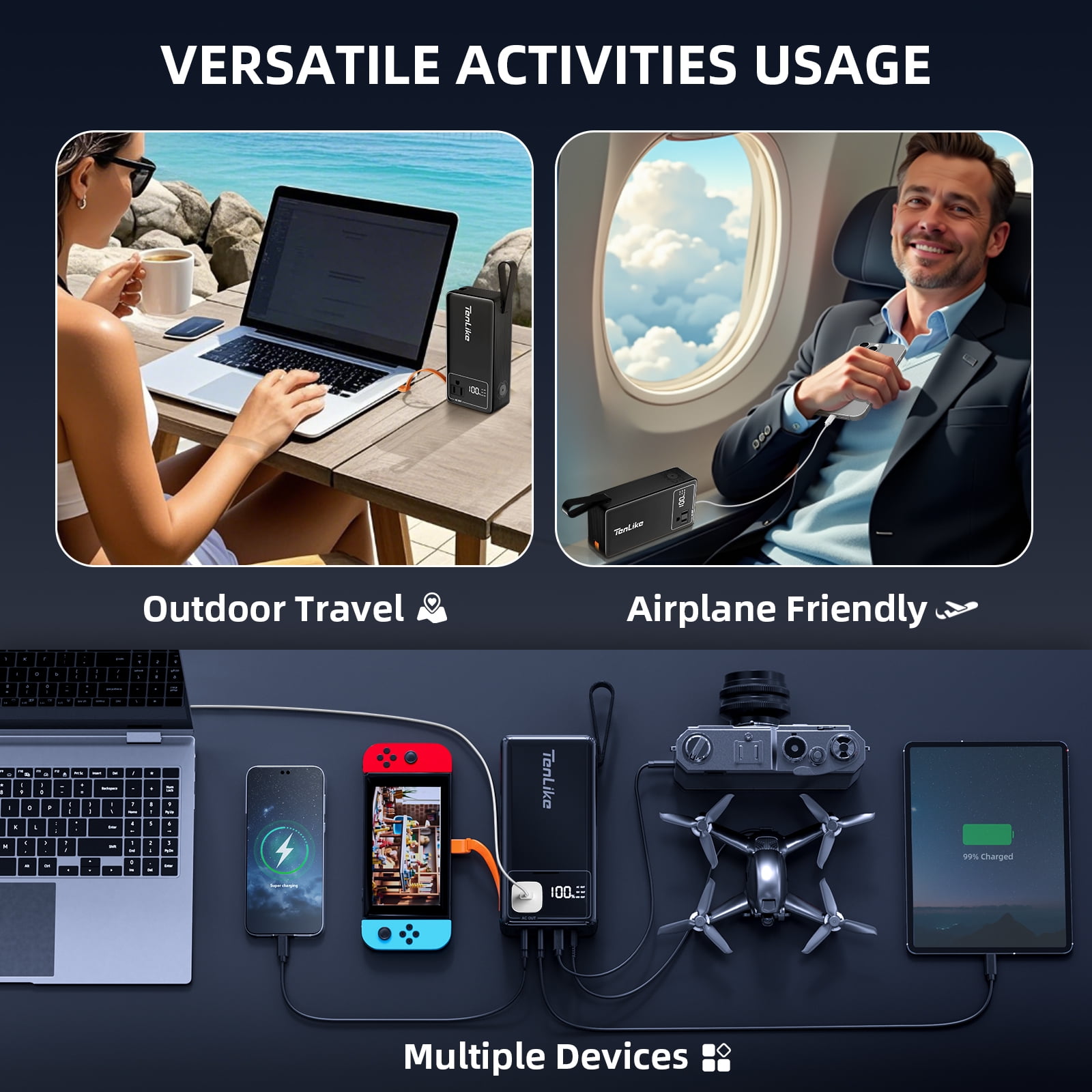Froura 27000mAh Portable Power Station, Power Bank with AC Outlet, 60W USB-C for Laptop, Outdoor Camping Hiking, Black