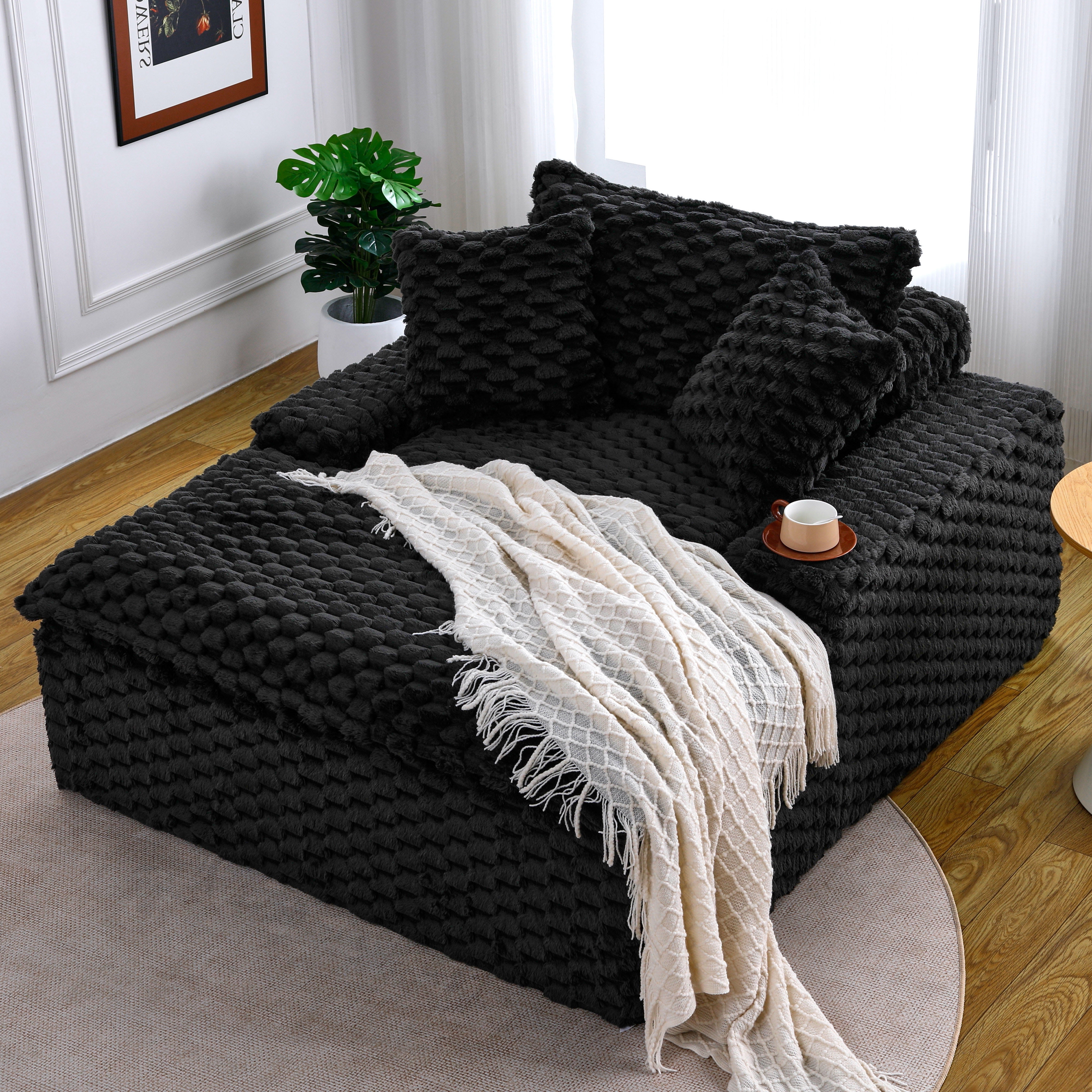 Gewnee 51 Inch Single Sofa,Extra-Wide Seats and Armrests,Two Pillows and One Backrest,Suitable for Bedrooms and Living Rooms.Black