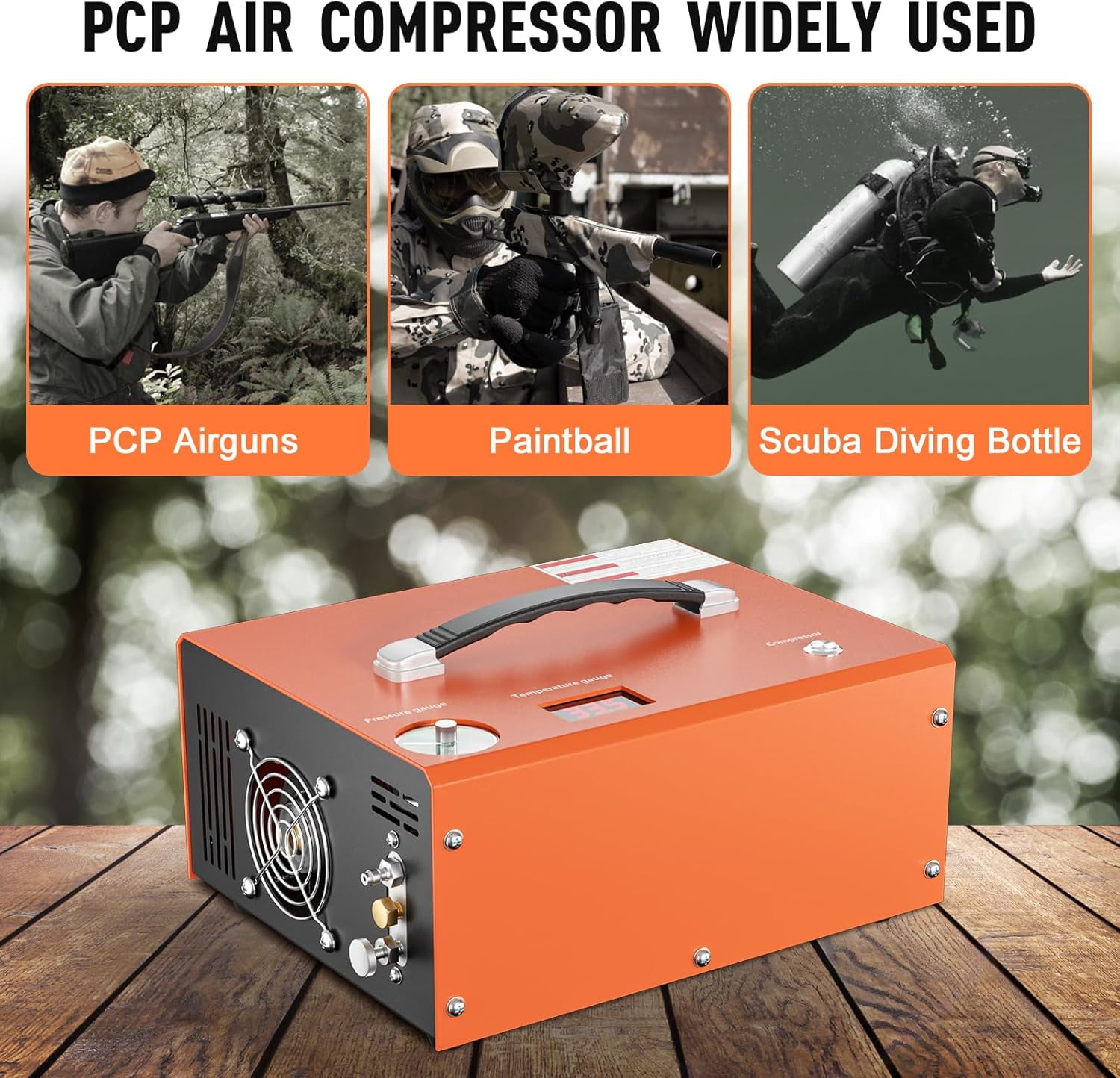 PCP Air Compressor, Max 4500 PSI / 300 Bar, Fast Fill for Airguns or Paintball Tank, Auto Shut-Off, Dual Power Car 12V DC or Home 120V AC, Built-in Cooling Fan, Portable Pcp Pump(Auto-Stop)