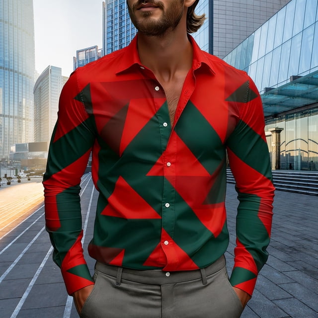 Ceisia Men Casual Loose Fashion Printed Multi Gift Button Buckle Long Sleeve Stand Up Collar Casual Shirts