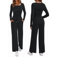 thumbnail image 3 of Women'S 2 Piece Matching Lounge Sets Fall Fashion Outfits Henley Neck Sweater Top Wide Leg Pants Sweat Suits Black M, 3 of 8