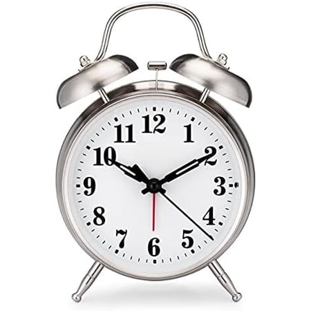 -Big Ben Twin Bell Alarm Clock | Loud Alarm Clock for Heavy Sleepers | Battery Operated Metal Clock with Backlight for Bedside Table, Bedroom, Kids Room, Desk (Silver, 4)