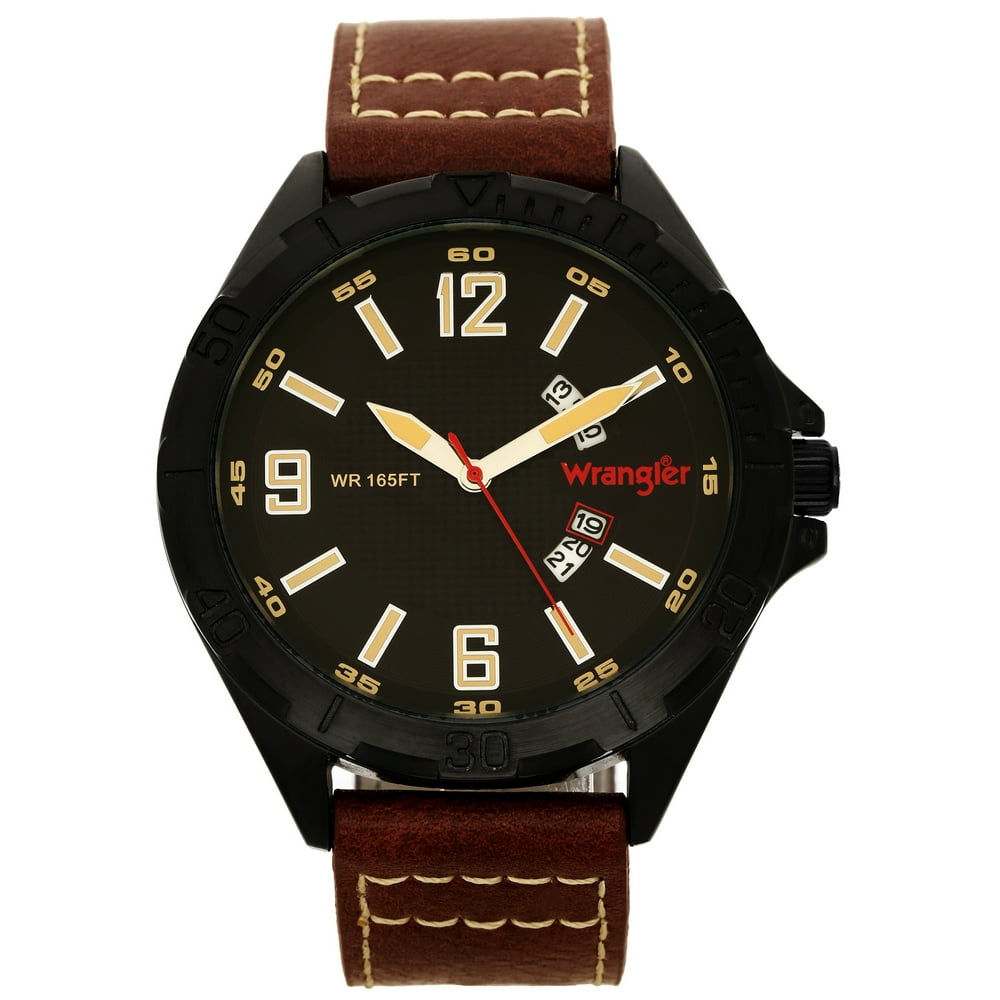 black dial brown strap