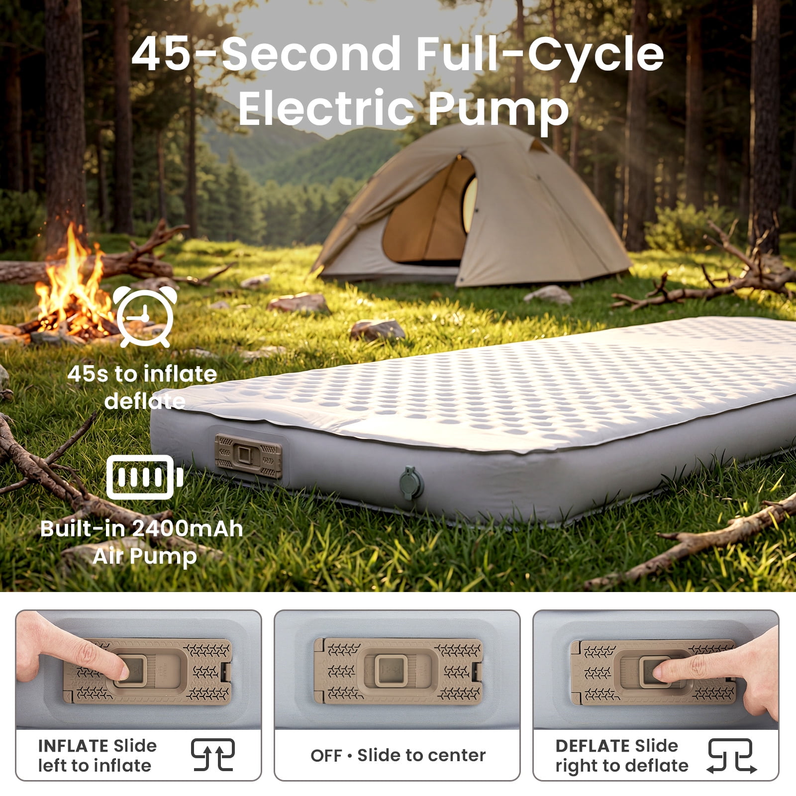 ABORON 4" Thick Self-Inflating Sleeping Pad, Foam & Air Camping Mattress, 9.5 R-Value Insulated Sleeping Mat with Built-In Pump, Portable All Season Camping Pad for Tent, Car, Cot, Truck Silver Gray