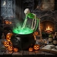 thumbnail image 4 of Halloween Decorations Indoor - Vintage Puking Skeleton Cauldron | Green LED Mist Maker Spooky Black Witch Bowl Halloween Decor for Party Kitchen Mantel Tabletop, Green, 4 of 5