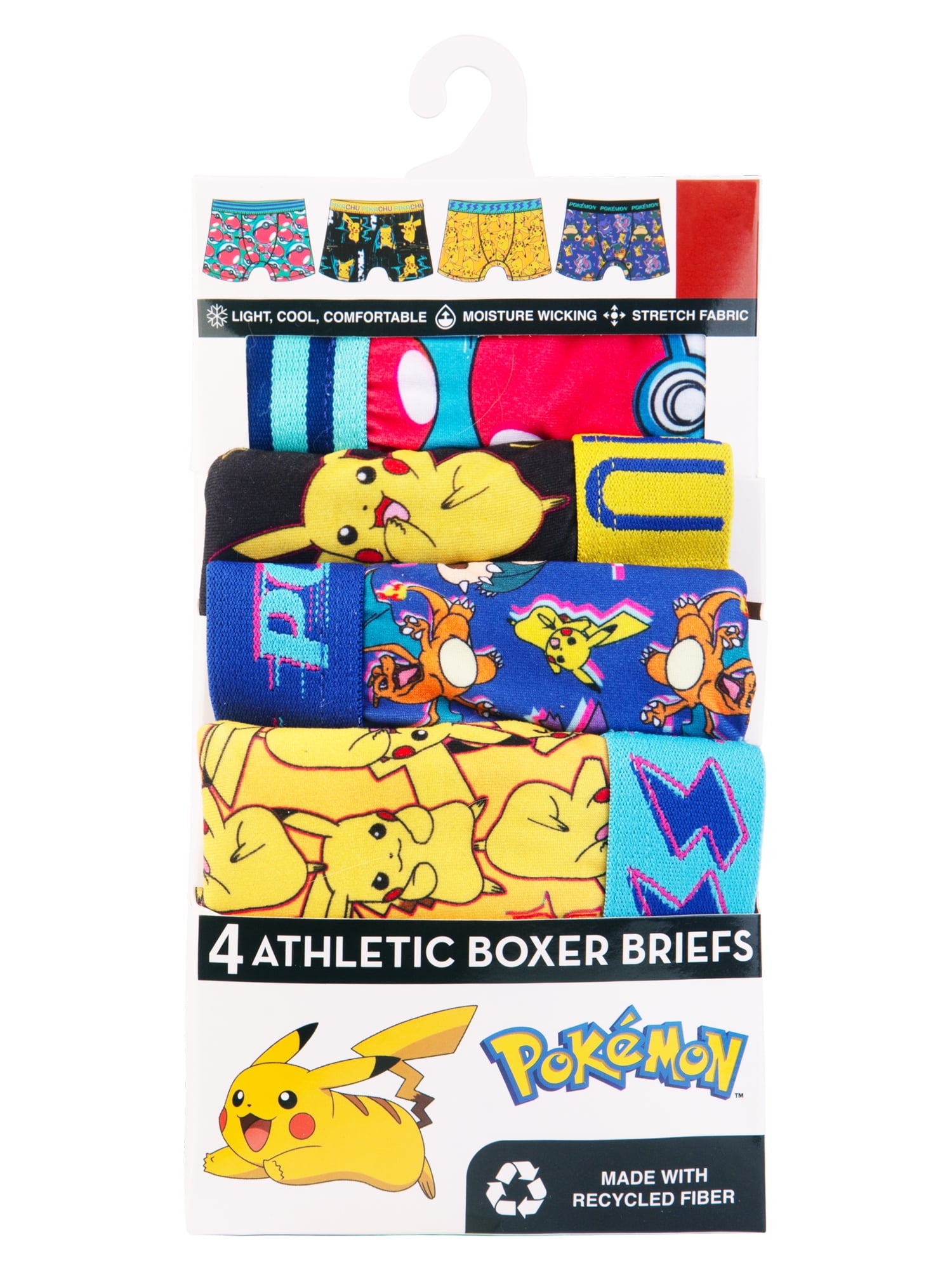 Pokemon Athletic Boxer Briefs Underwear, 4-Pack, Sizes S-L