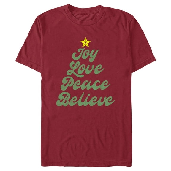 Men's Lost Gods Distressed Joy Love Peace Believe Tree Graphic Tee Cardinal Large