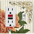 thumbnail image 1 of Metal Light Switch Plate Outlet Cover Orange Flower Beige Stripe Damask FLW063, 1 of 13